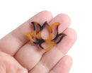 2 Lotus Flower Charm Links in Tortoise Shell, Pond Water Lily Pendants, Acetate Plastic, 35 x 28mm