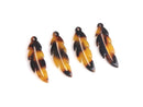 4 Boho Feather Charms in Tortoise Shell, Tiny Leaf Pendants for Keychains, Dream Catcher Charms, Acetate, 28.5 x 9mm