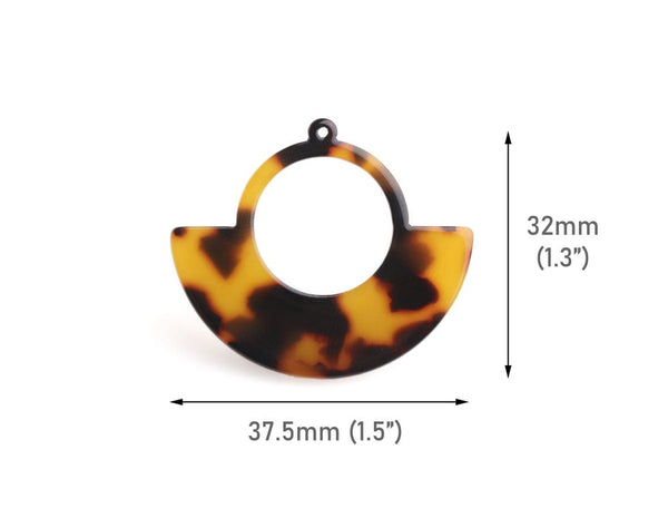 2 Egyptian Charms in Tortoise Shell, Modern Geometric Pendants for Earrings, Acetate, 37.5 x 32mm