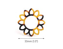 2 Sunflower Charms in Tortoise Shell, Sun Pendant Links, Resin Settings, Acetate Plastic, 33mm