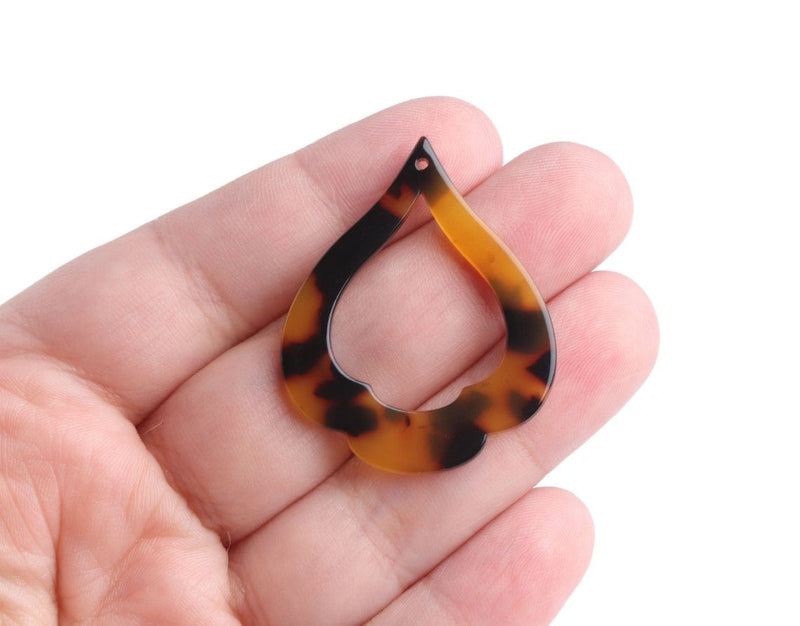 4 Boho Teardrop Spade Charms in Tortoise Shell, Geometric Earring Blanks, Acrylic Acetate, 39 x 32mm