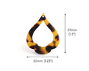 4 Boho Teardrop Spade Charms in Tortoise Shell, Geometric Earring Blanks, Acrylic Acetate, 39 x 32mm
