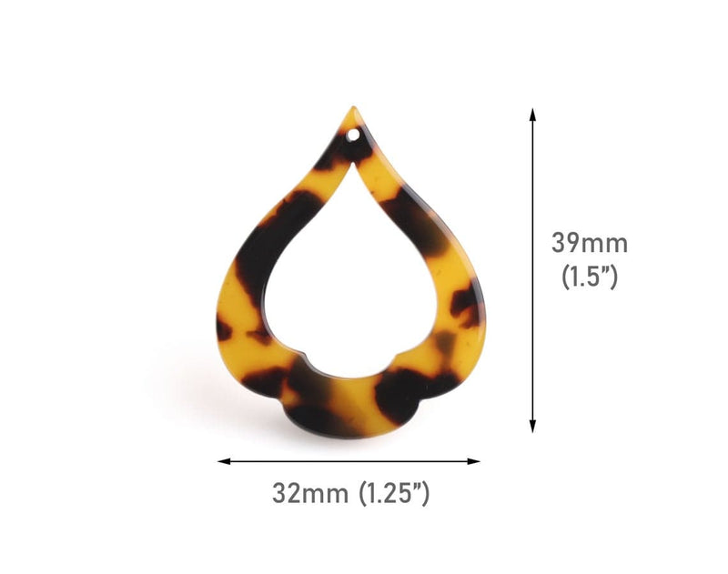 4 Boho Teardrop Spade Charms in Tortoise Shell, Geometric Earring Blanks, Acrylic Acetate, 39 x 32mm
