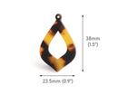 4 Boho Teardrop Earring Charms in Tortoise Shell, Horse Eye, Open Marquise Shape, Luxury Charms, Acetate, 38 x 23.5mm