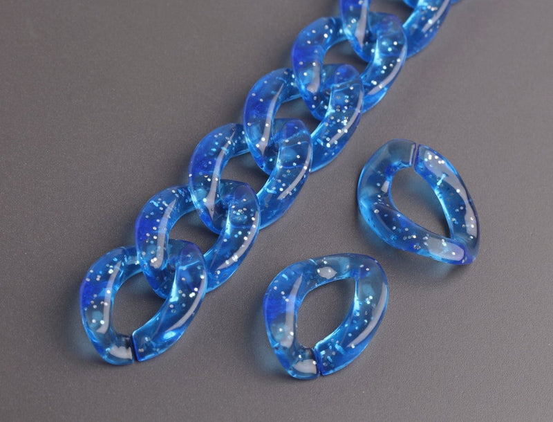 1ft Glitter Acrylic Chain Links in Sapphire Blue, 23mm, Transparent, Cute and Sparkly