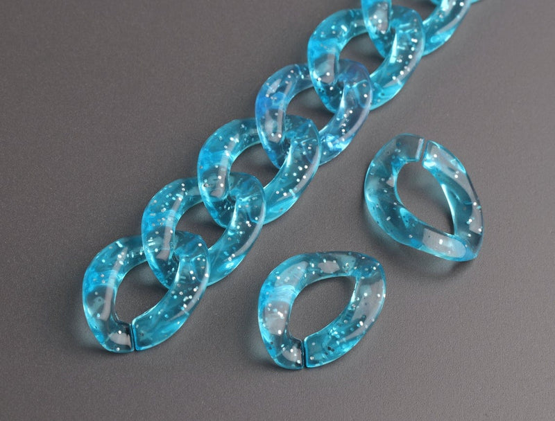 1ft Glitter Acrylic Chain Links in Ice Blue, 23mm, Transparent, Sparkly and Shiny