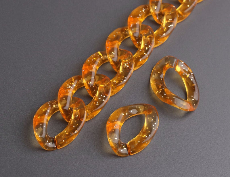 1ft Glitter Acrylic Chain Links in Orange, 23mm, Transparent, For Clog Shoe Chains