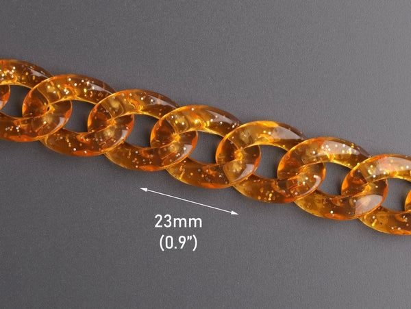 1ft Glitter Acrylic Chain Links in Orange, 23mm, Transparent, For Clog Shoe Chains