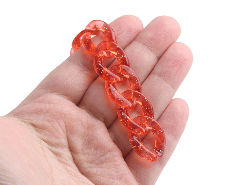 1ft Glitter Acrylic Chain Links in Ruby Red, 23mm, Transparent, For Bracelets