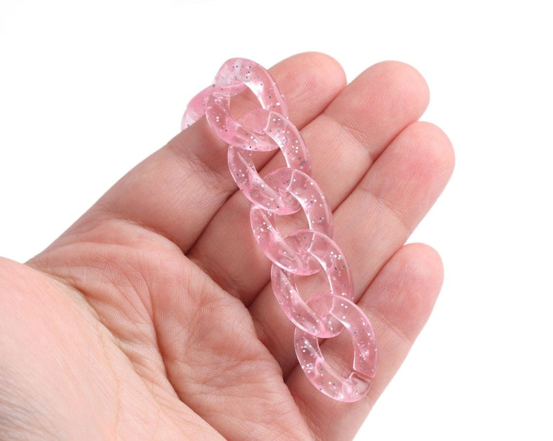 1ft Glitter Acrylic Chain Links in Soft Pink, 23mm, Transparent, J-Fashion Fairy Kei