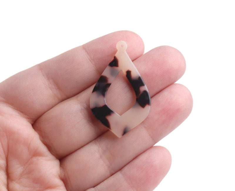 4 Boho Teardrop Earring Charms in Blonde Tortoise Shell, Moroccan Style, Designer Luxury Charms, Acetate, 38 x 23.5mm