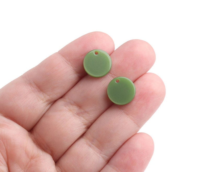 4 Moss Green Charms, Small Round Circles, Resin Slab Pieces, Acetate Plastic, 12mm