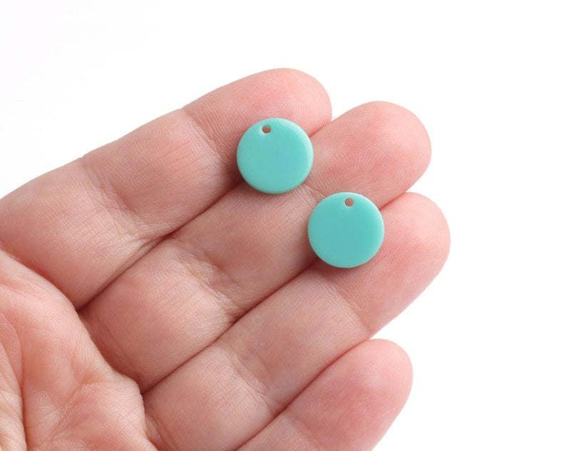 4 Mint Green Round Charms, Simple Circles, Mermaid Seafoam Colored, Acrylic, 12mm
