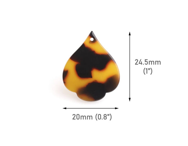 4 Boho Spade Charms in Tortoise Shell, Geometric Teardrop Blanks for Engraving and Earrings, Las Vegas Casino Acetate, 24.5 x 20mm