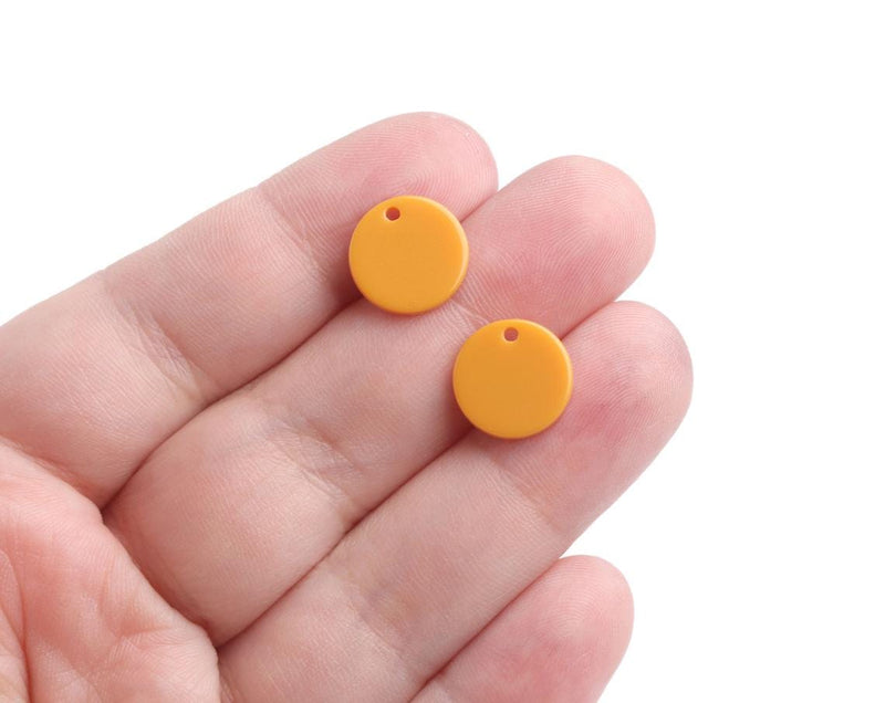 4 Butterscotch Orange Charm Beads, Small Round Discs with 1 Hole, Acrylic, 12mm