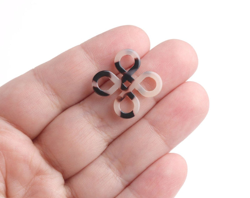 4 Celtic Knot Charm Links in Blonde Tortoise Shell, Resin Pendant, Multi Hole Beads, Acetate Plastic, 24mm