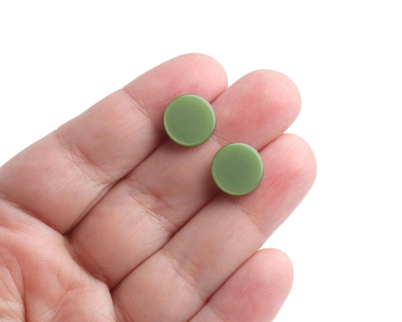 4 Moss Green Cabochons, Resin Flatbacks for Studs and Decorating, Acetate, 12mm