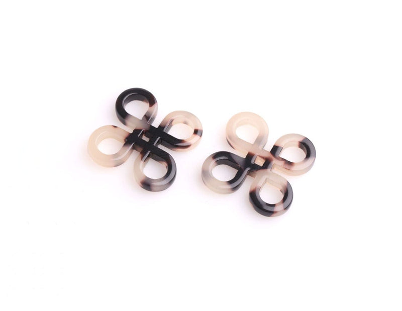 4 Celtic Knot Charm Links in Blonde Tortoise Shell, Resin Pendant, Multi Hole Beads, Acetate Plastic, 24mm
