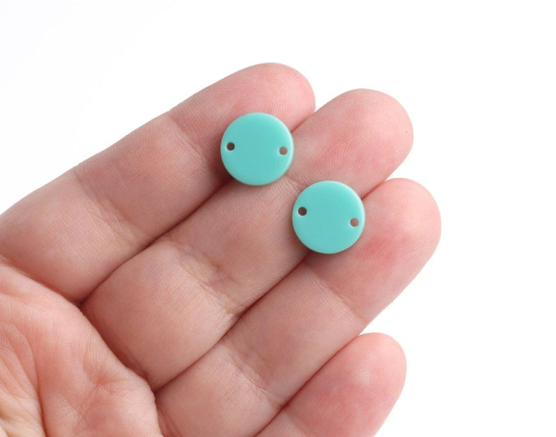 4 Mint Green Link Charms, 2 Holes, Plastic Discs for Jewelry Making and Crafts, Acrylic, 12mm