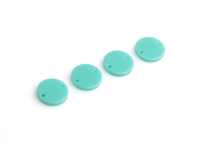 4 Mint Green Link Charms, 2 Holes, Plastic Discs for Jewelry Making and Crafts, Acrylic, 12mm