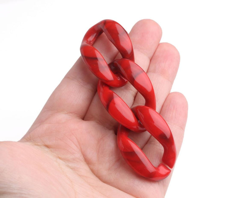 1ft Imperial Red Acrylic Chain Links, 38mm, Extra Large, Raised Curb Chain