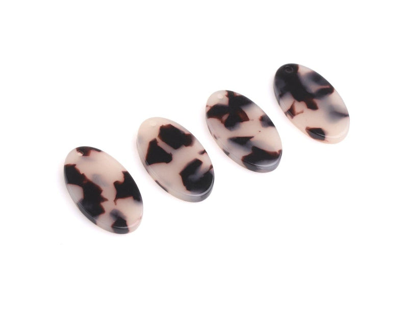 4 Small Oval Charms in White Tortoise Shell, Simple Blanks for Pendants and Earring Jacket Enhancers, 25 x 14.5mm