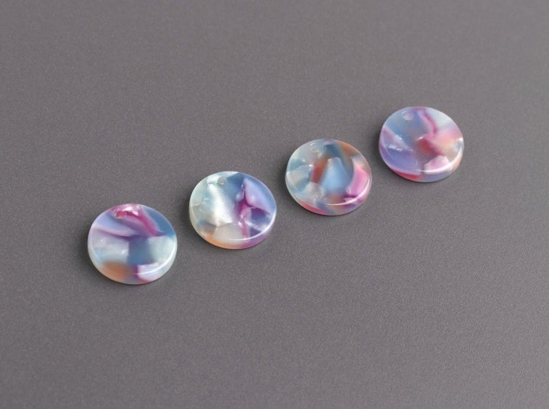 4 Round Circle Discs in Blue Watercolor Tortoise Shell, Double Sided, Acetate Plastic, 12mm