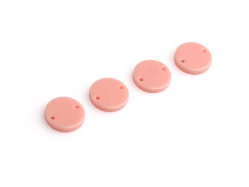 4 Tiny Circle Links in Pink Peach, Multi Hole Bead Connectors, Acrylic, 12mm
