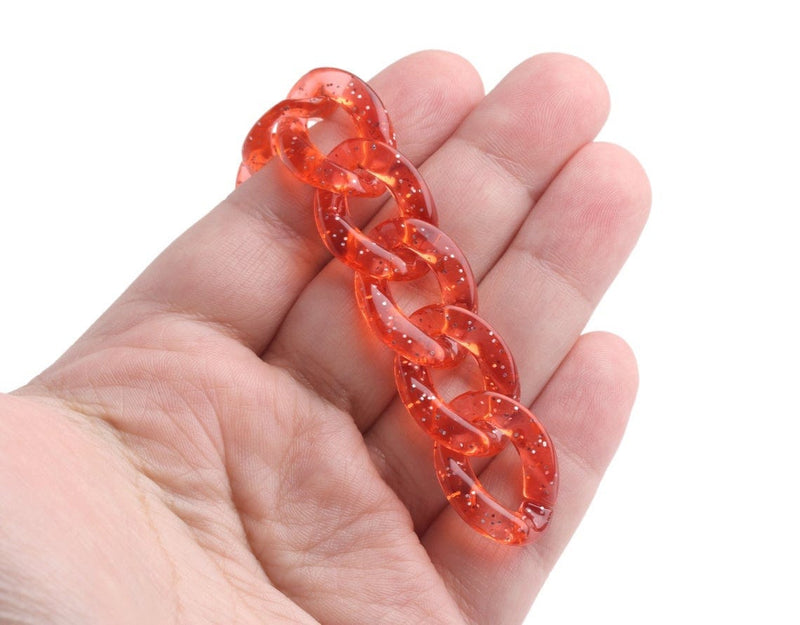 1ft Glitter Acrylic Chain Links in Fiery Bonfire with 3 Color Options, 23mm