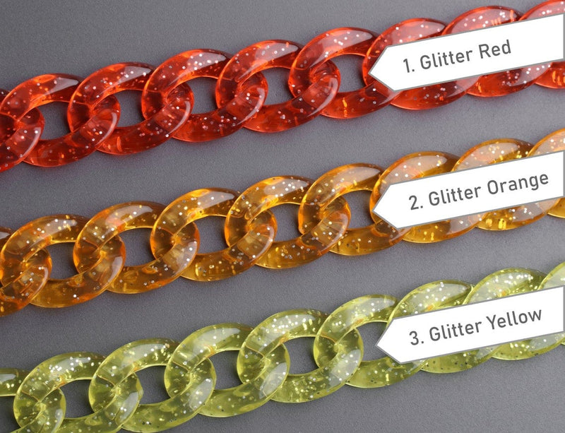 1ft Glitter Acrylic Chain Links in Fiery Bonfire with 3 Color Options, 23mm