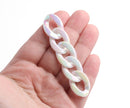 1ft Opal White Acrylic Chain Links, 23mm, Iridescent, Flat Lay Curb Connectors