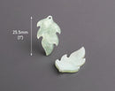 2 Pearl Green Leaf Charms with Gold Glitter, Curved Shape, 25.5 x 15mm