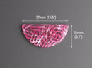 2 Half Moon Charms with Hot Pink Stripes, Transparent, Acetate Plastic, 37 x 18mm