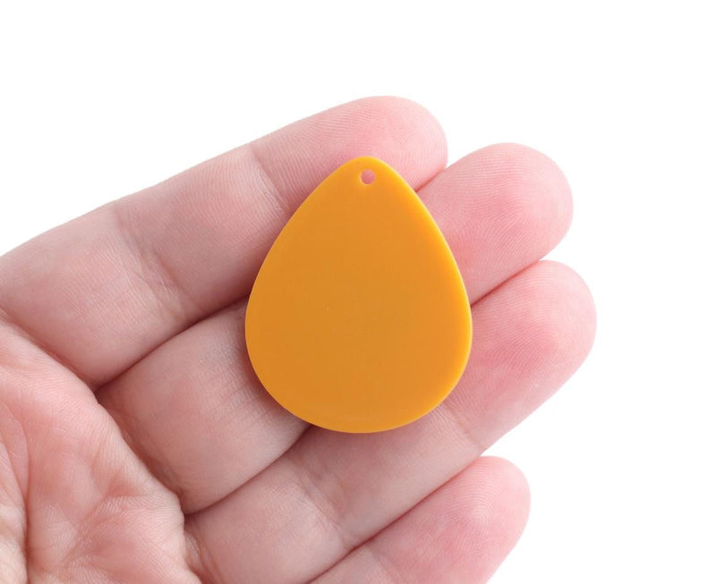 4 Large Teardrop Charms in Butterscotch Orange, Earring Charms, Acrylic, 34 x 27.5mm