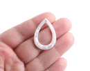4 Pearl White Teardrop Pendants, Cut Out Frame, 1 Hole, Acetate Plastic, 31 x 22mm
