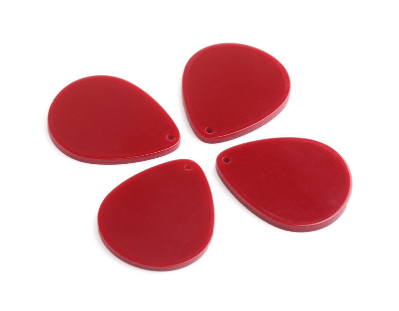 4 Large Teardrop Pendants in Maroon Red, Earring Charms, Acrylic, 34 x 27.5mm