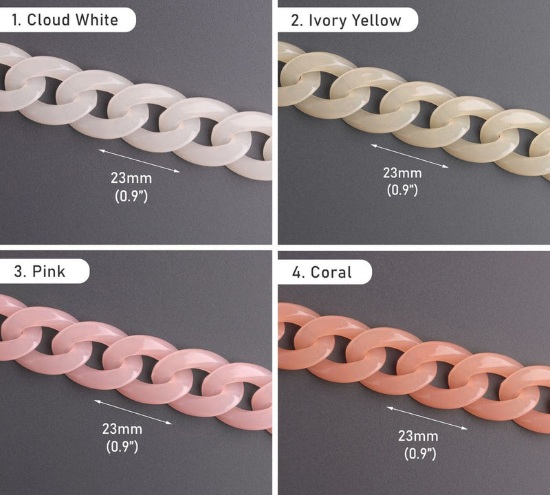 1ft Ethereal Acrylic Chain Links in Rainbow Pastels with 6 Color Options, 23mm