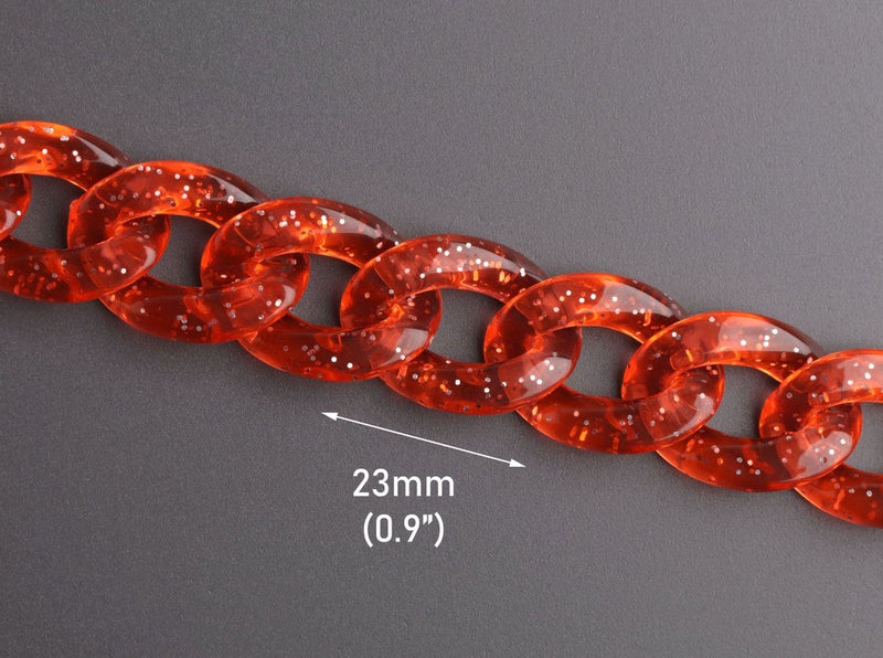 1ft Glitter Acrylic Chain Links in Ruby Red, 23mm, Transparent, For Bracelets