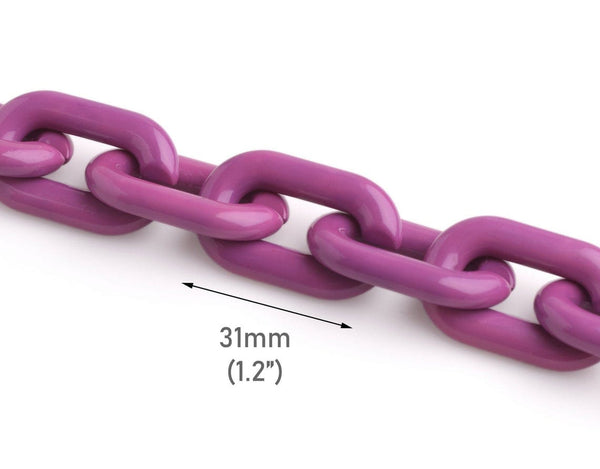 1ft Berry Purple Acrylic Chain Links, 31mm, Super Chunky, Oval Cable Chain