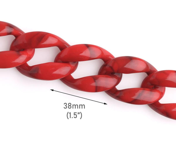 1ft Imperial Red Acrylic Chain Links, 38mm, Extra Large, Raised Curb Chain