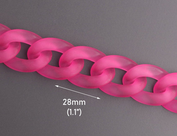 1ft Frosted Hot Pink Acrylic Chain Links, 28mm, Gyaru, For Bold Chunky Necklaces