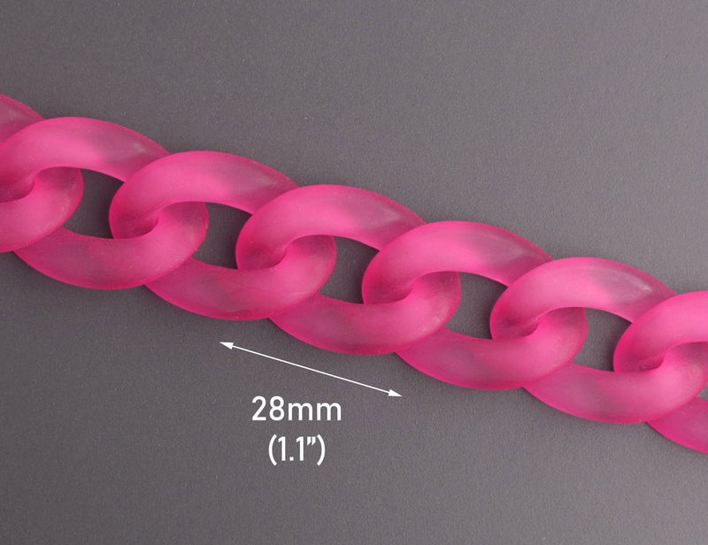 1ft Frosted Hot Pink Acrylic Chain Links, 28mm, Gyaru, For Bold Chunky Necklaces