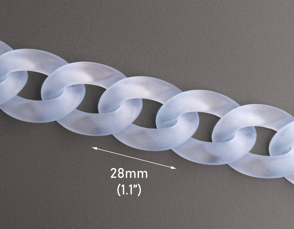 1ft Frosted Blue Acrylic Chain Links in Light Sapphire, 28mm, For Wallet Chains