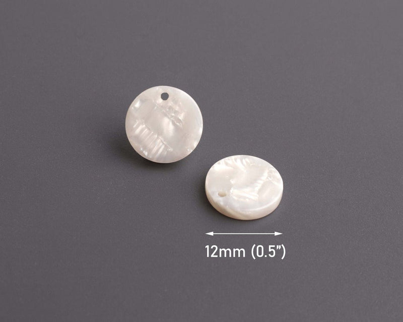 4 Pearl White Charm Beads, Simple Charms for Bracelets and Necklaces, Acetate Plastic, 12mm