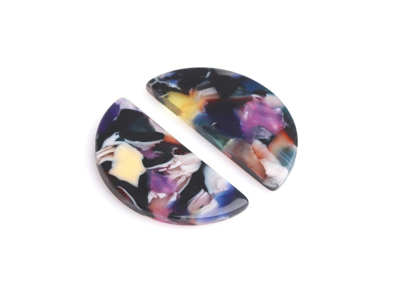 2 Rainbow Half Circle Charms, Multi Colored Beads, Acetate, 32 x 16mm
