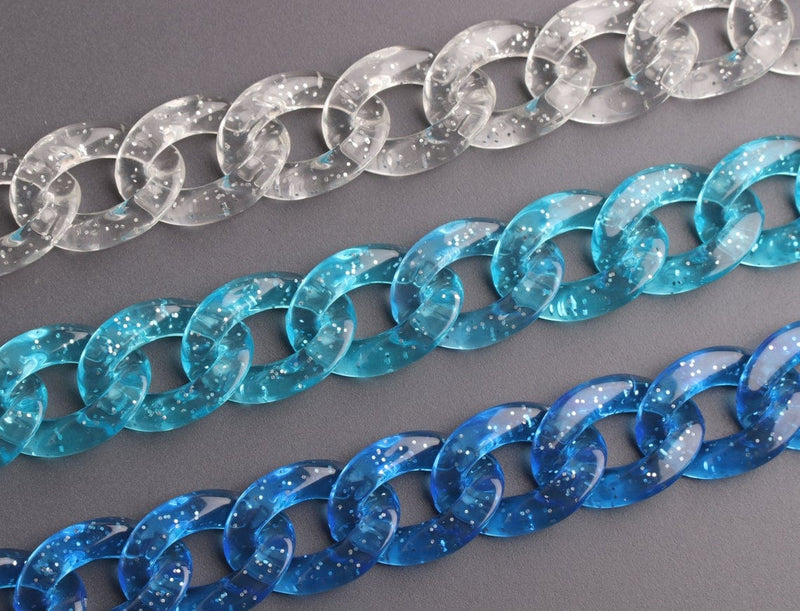 1ft Glitter Acrylic Chain Links in Open Ocean with 3 Color Options, 23mm