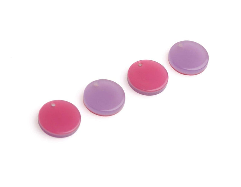 4 Double Sided Charms in Pink and Purple, Reversible Blanks for Earrings, Acetate Plastic, 12mm