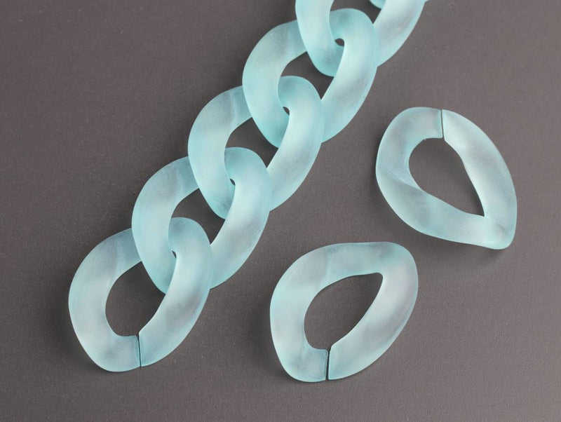 1ft Frosted Ice Blue Acrylic Chain Links, 28mm, For Big Bold Chunky Necklaces