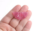 2 Half Moon Charms with Hot Pink Stripes, Transparent, Acetate Plastic, 37 x 18mm