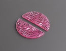 2 Half Moon Charms with Hot Pink Stripes, Transparent, Acetate Plastic, 37 x 18mm